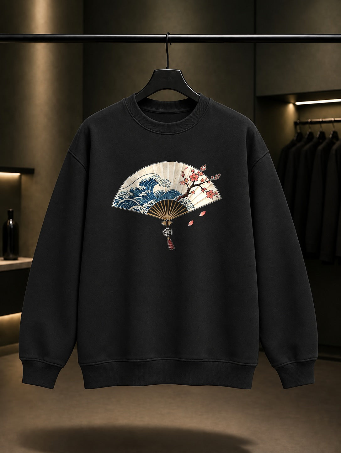 Mini Yelpaze Baskılı Unisex %100 Pamuk Sweatshirt · Japon Motifi
