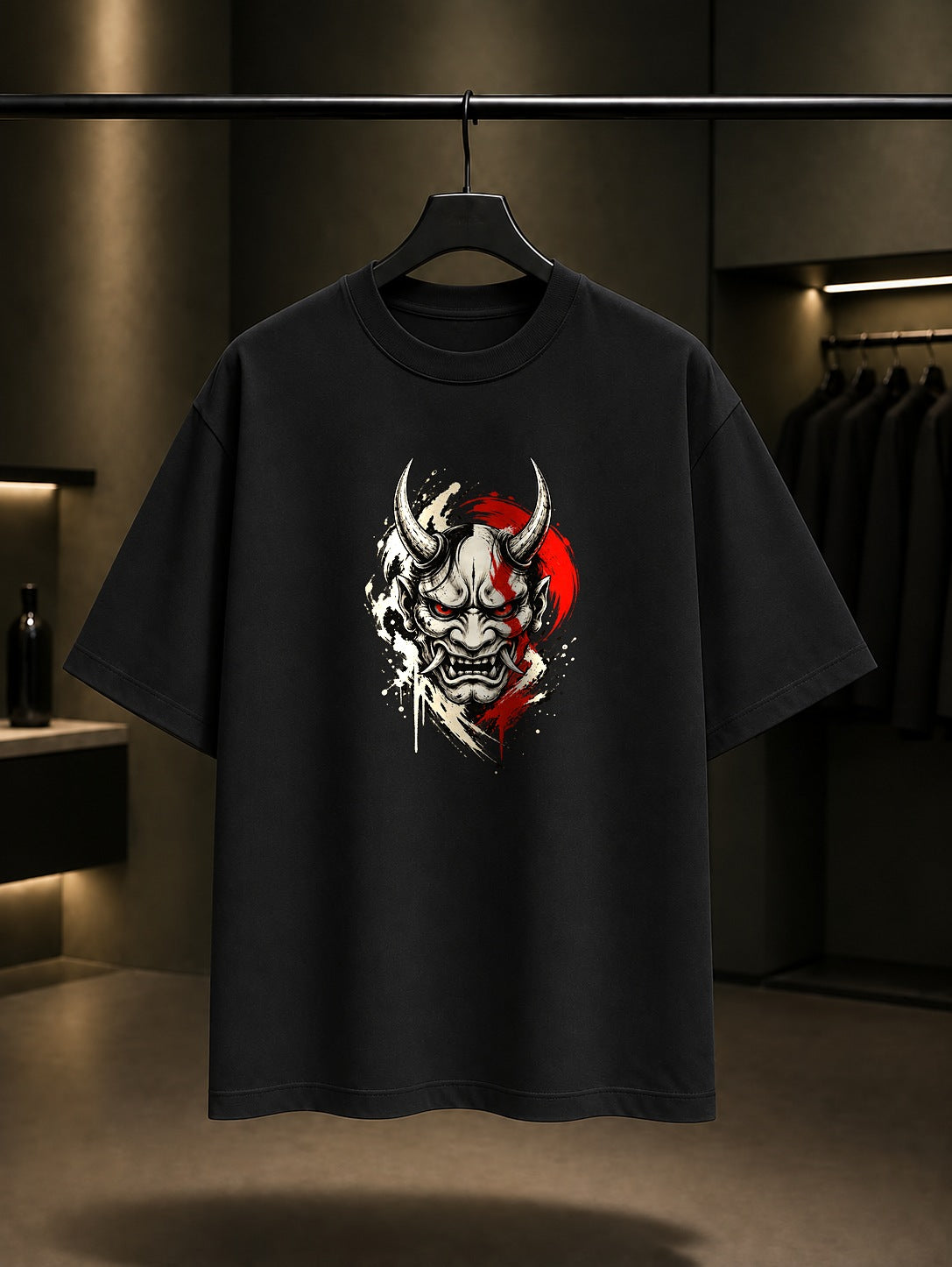 Oni Maskesi Baskılı Unisex %100 Pamuk Tişört · Japon Motifi