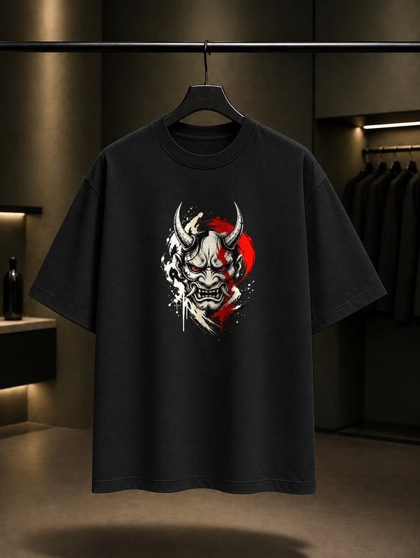 Oni Maskesi Baskılı Unisex %100 Pamuk Tişört · Japon Motifi