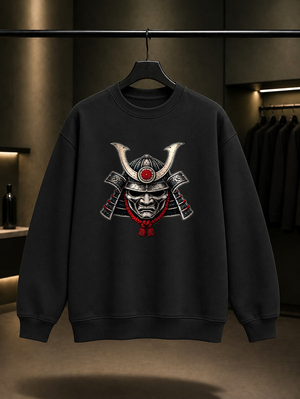 Kabuto Samuray Miğferi Baskılı Unisex %100 Pamuk Sweatshirt · Japon Motifi