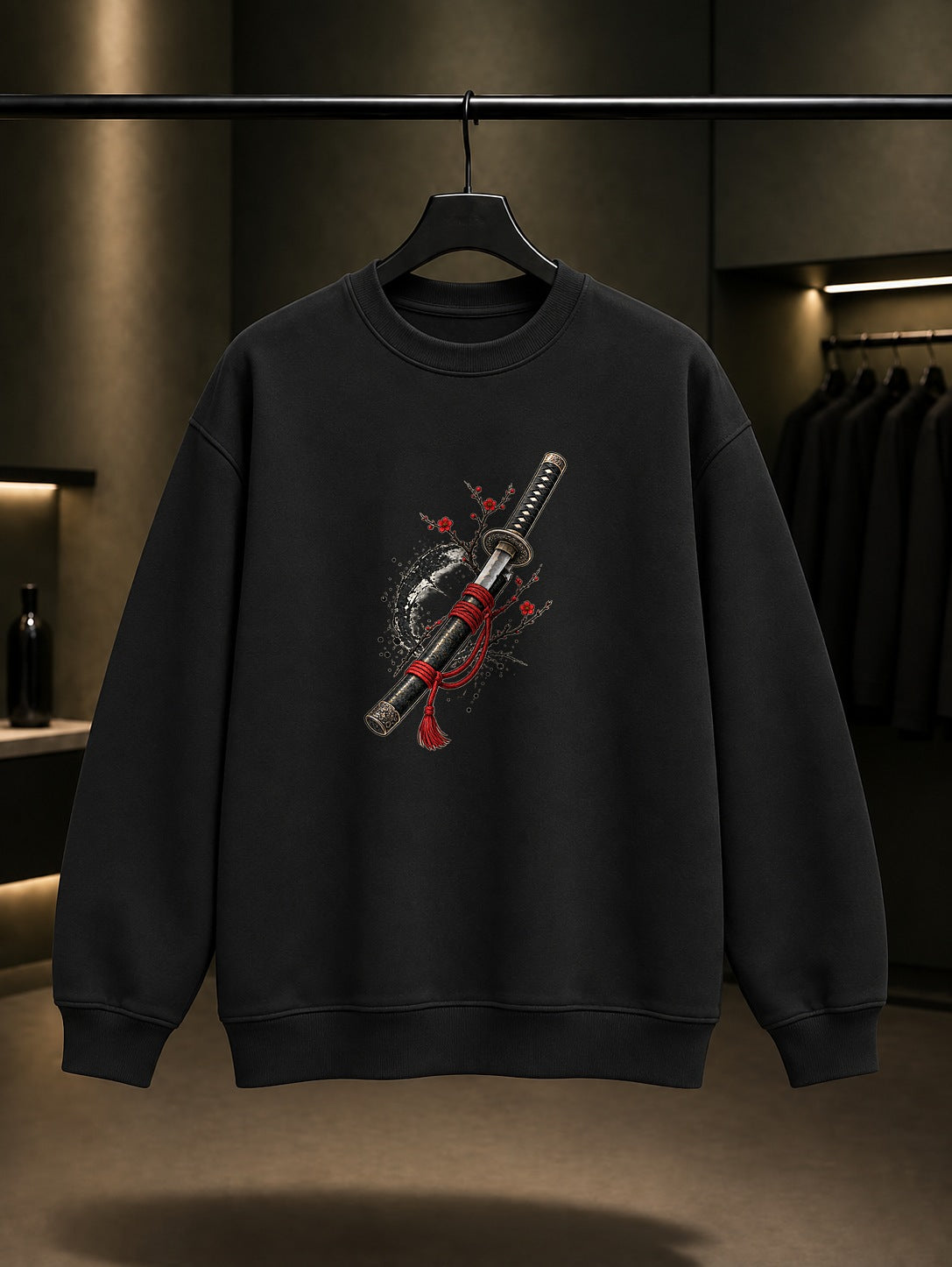 Katana Baskılı Unisex %100 Pamuk Sweatshirt · Japon Motifi