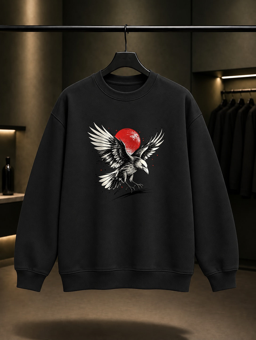 Karga Baskılı Unisex %100 Pamuk Sweatshirt · Japon Motifi