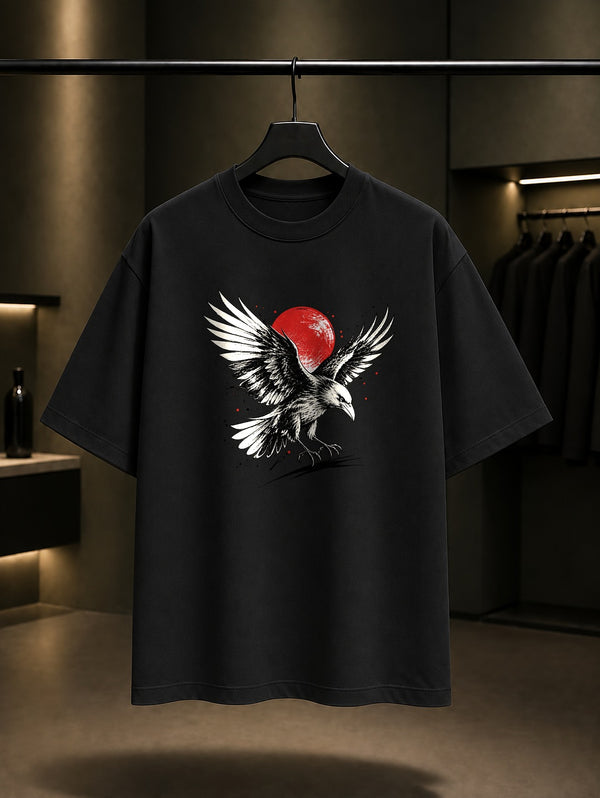 Karga Baskılı Unisex %100 Pamuk Tişört · Japon Motifi