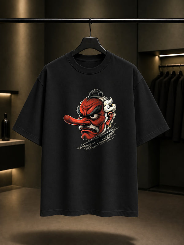 Tengu Maskesi Baskılı Unisex %100 Pamuk Tişört · Japon Motifi