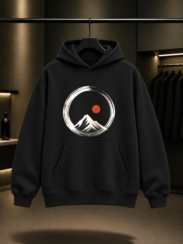 Mini Enso Dairesi Baskılı Unisex %100 Pamuk Kapüşonlu Sweatshirt · Japon Motifi