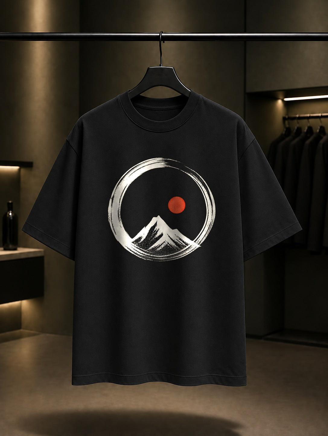 Mini Enso Dairesi Baskılı Unisex %100 Pamuk Tişört · Japon Motifi