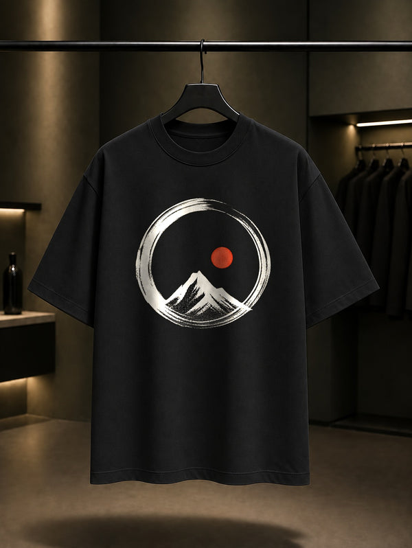 Mini Enso Dairesi Baskılı Unisex %100 Pamuk Tişört · Japon Motifi