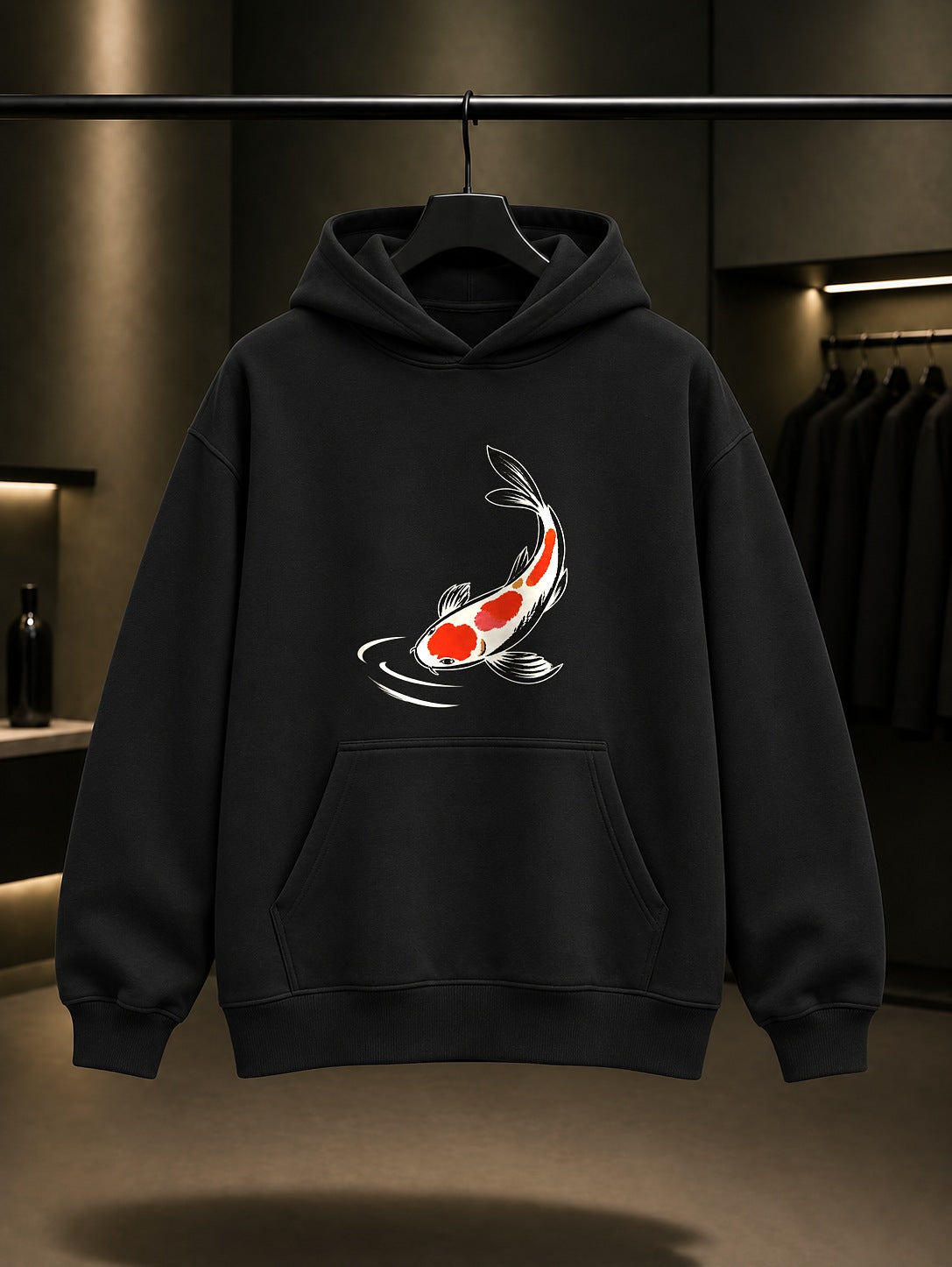 Mini Koi Balığı Baskılı Unisex %100 Pamuk Kapüşonlu Sweatshirt · Japon Motifi