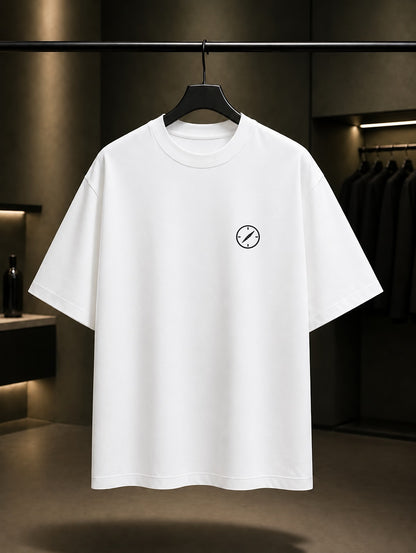 Pusula Minimal Baskılı Unisex %100 Pamuk T-shirt — Beyaz