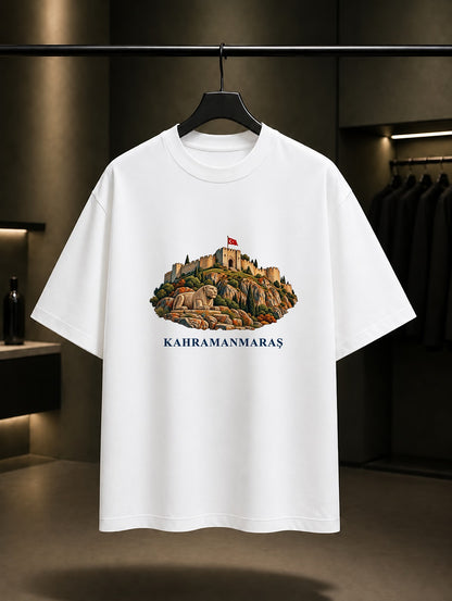 Kahramanmaraş Maraş Kalesi baskılı beyaz t-shirt