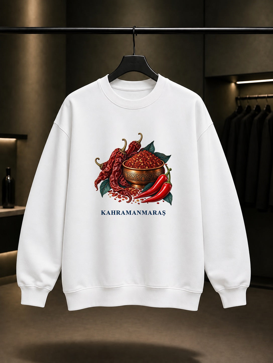 Kahramanmaraş Maraş Biberi baskılı beyaz sweatshirt