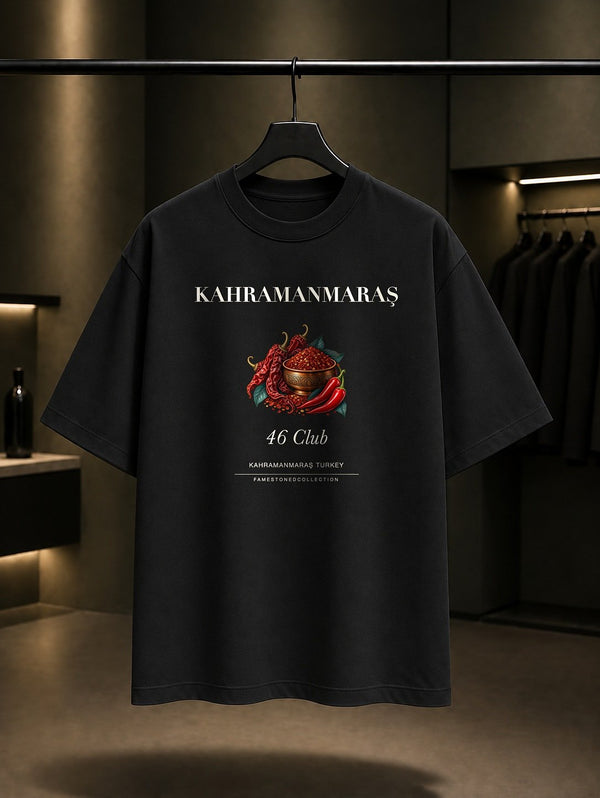 Kahramanmaraş Maraş Biberi 46 Club baskılı siyah t-shirt
