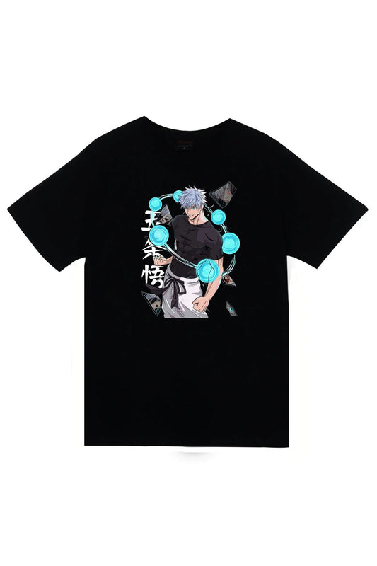 Jujutsu Kaisen Satoru Gojo Anime Baskılı Unisex %100 Pamuk Siyah T-shirt