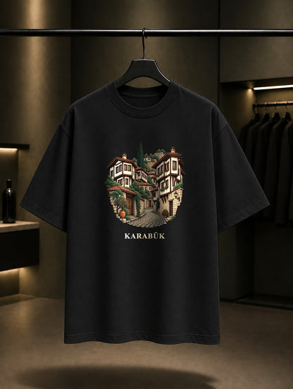 Karabük Safranbolu Evleri baskılı siyah t-shirt