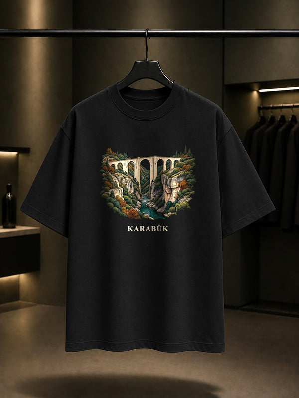 Karabük İncekaya baskılı siyah t-shirt
