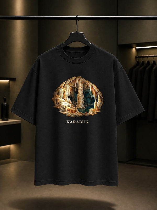 Karabük Bulak Mencilis baskılı siyah t-shirt