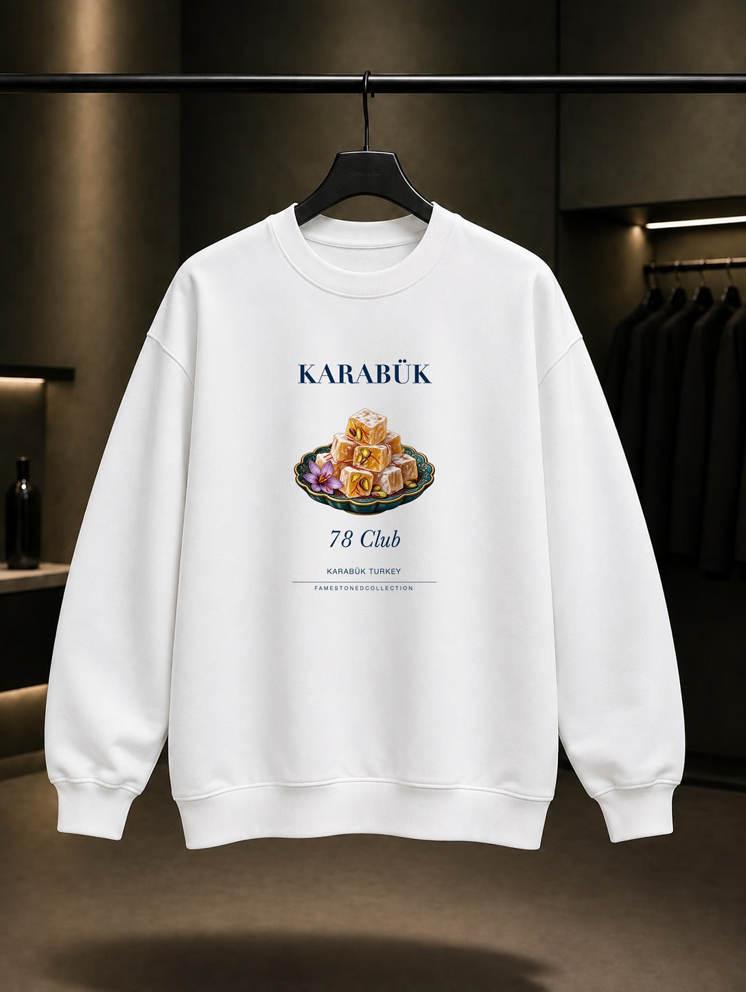 Karabük Safranbolu Lokumu 78 Club baskılı beyaz sweatshirt