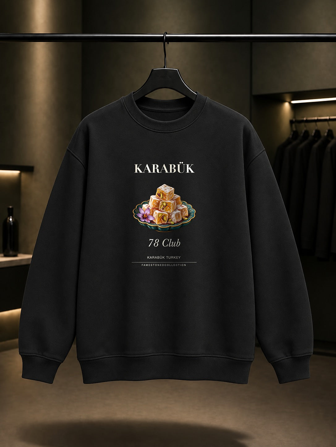 Karabük Safranbolu Lokumu 78 Club baskılı siyah sweatshirt
