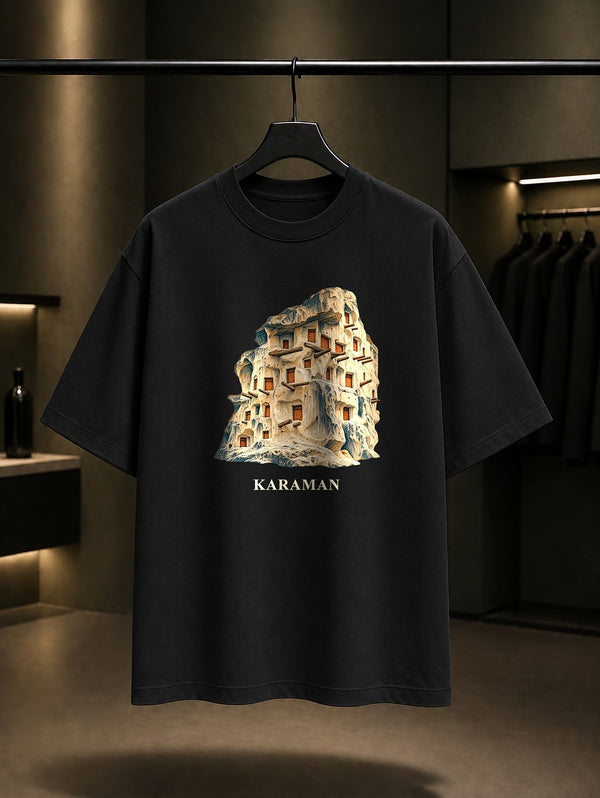 Karaman Taşkale Tahıl Ambarları baskılı siyah t-shirt