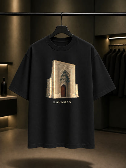 Karaman Hatuniye Taçkapı baskılı siyah t-shirt