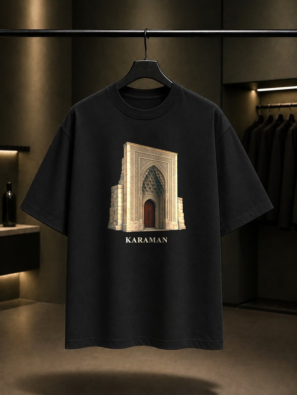 Karaman Hatuniye Taçkapı baskılı siyah t-shirt