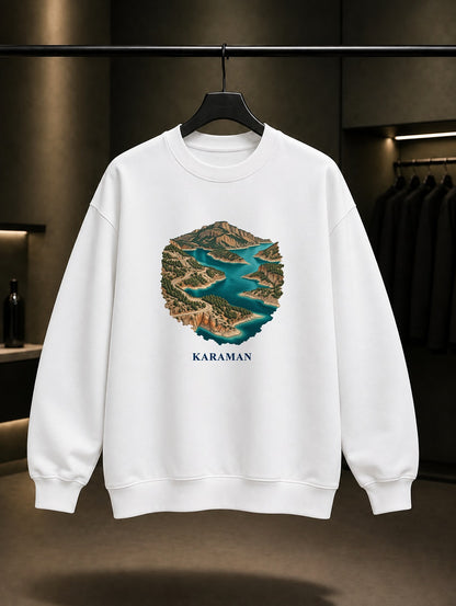 Karaman Ermenek Turkuaz baskılı beyaz sweatshirt