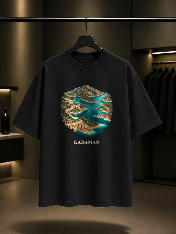Karaman Ermenek Turkuaz baskılı siyah t-shirt