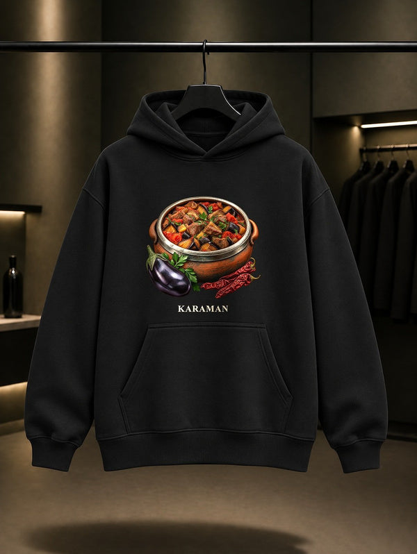 Karaman Çalla baskılı siyah kapüşonlu sweatshirt