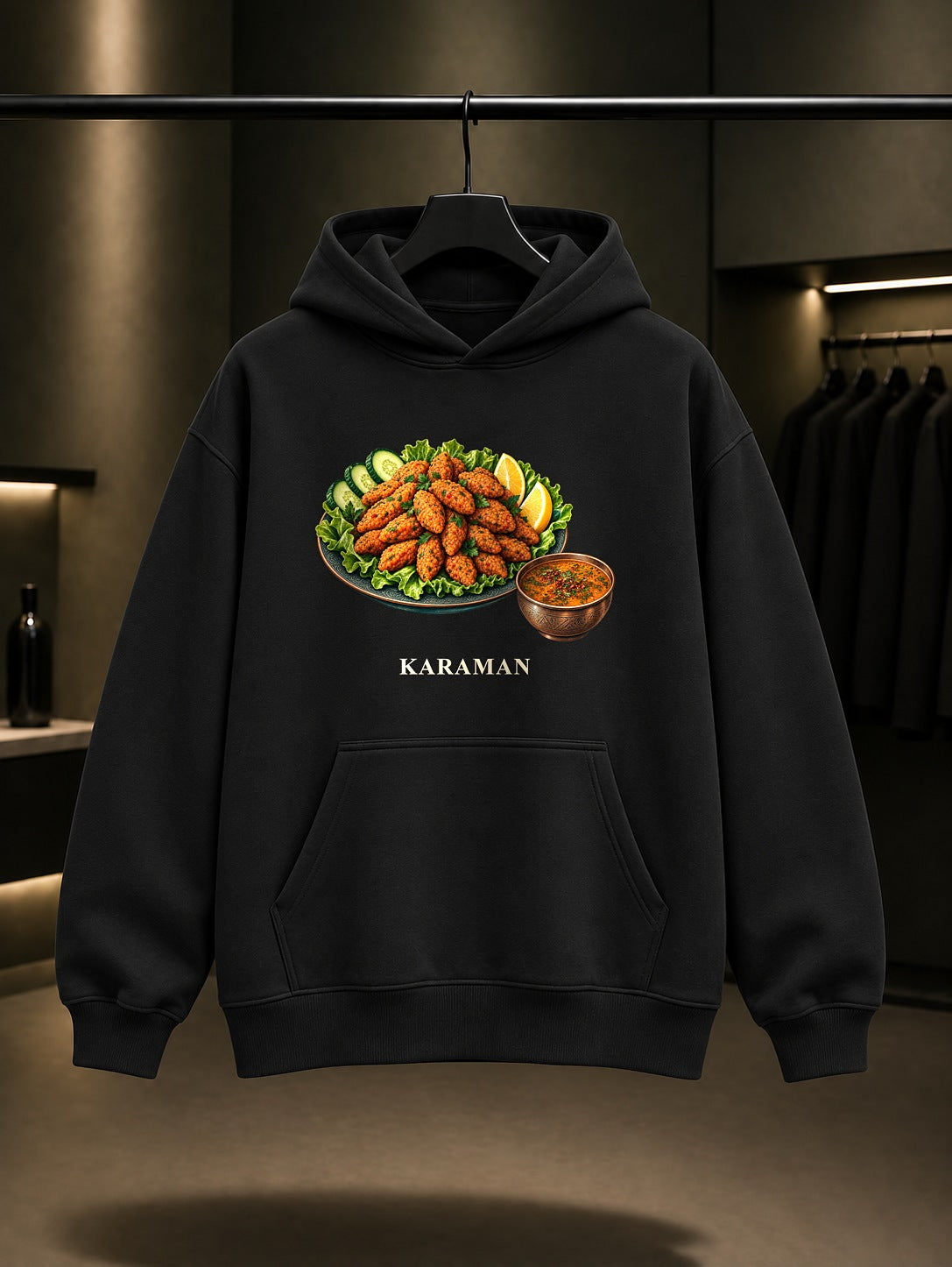 Karaman Batırık baskılı siyah kapüşonlu sweatshirt