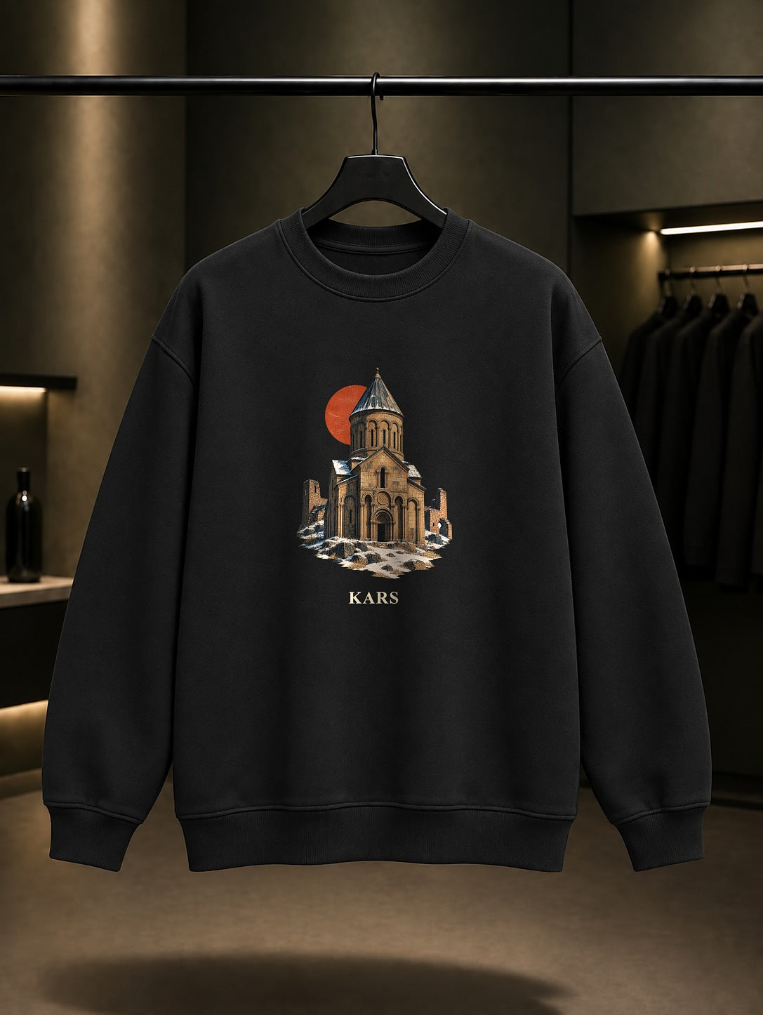 Kars Ani Ören Yeri baskılı siyah sweatshirt