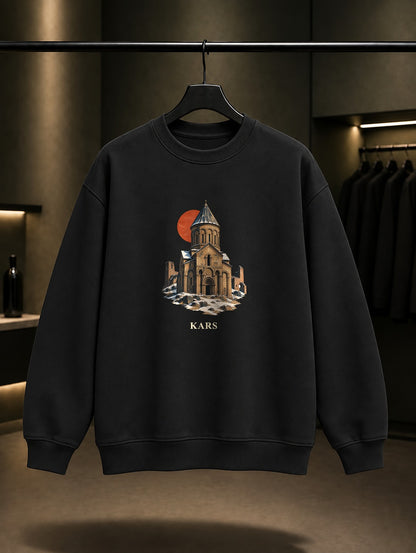Kars Ani Ören Yeri baskılı siyah sweatshirt