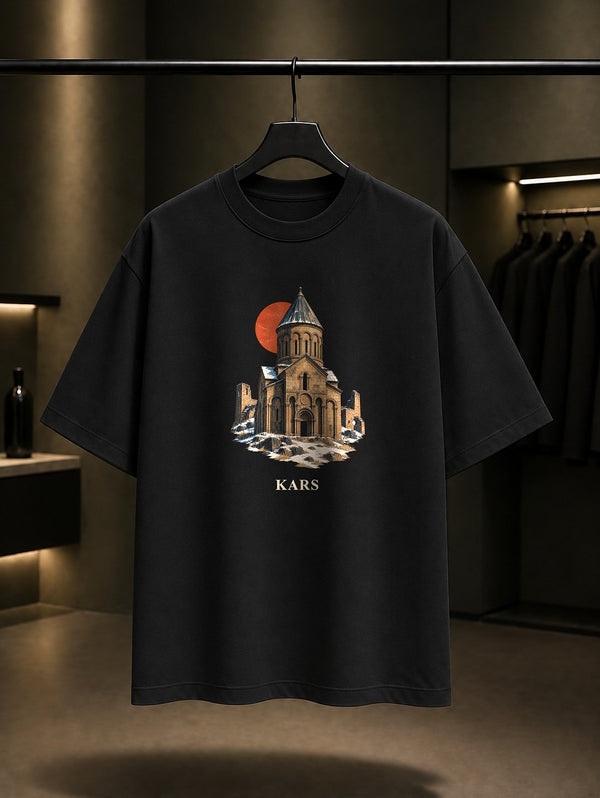 Kars Ani Ören Yeri baskılı siyah t-shirt