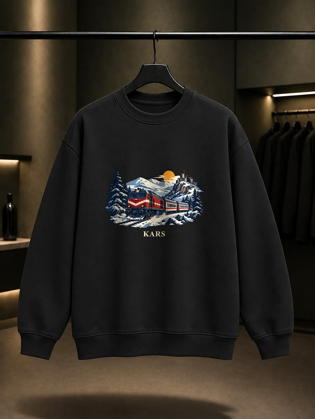 Kars Doğu Ekspresi baskılı siyah sweatshirt