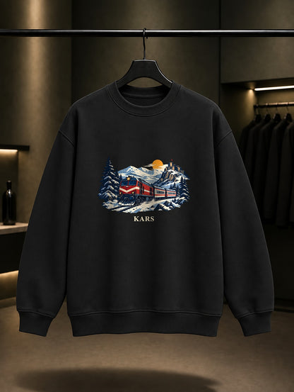 Kars Doğu Ekspresi baskılı siyah sweatshirt