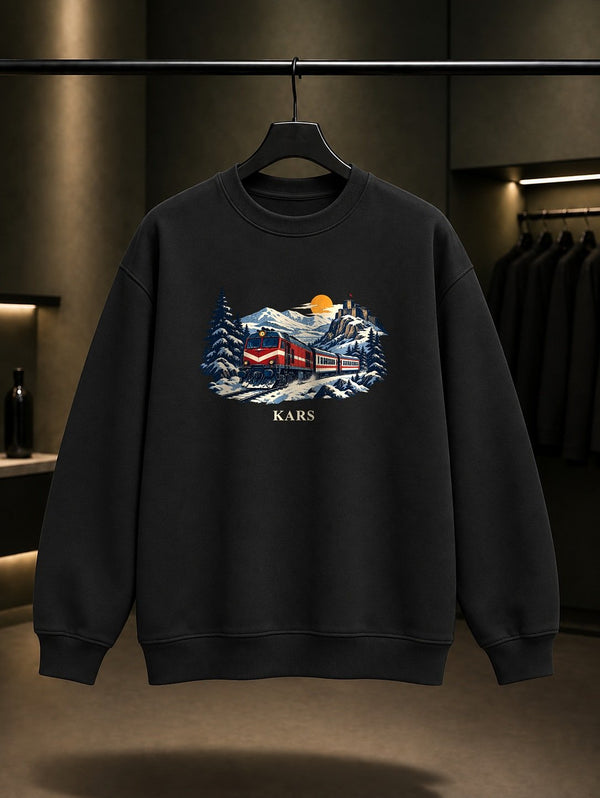 Kars Doğu Ekspresi baskılı siyah sweatshirt