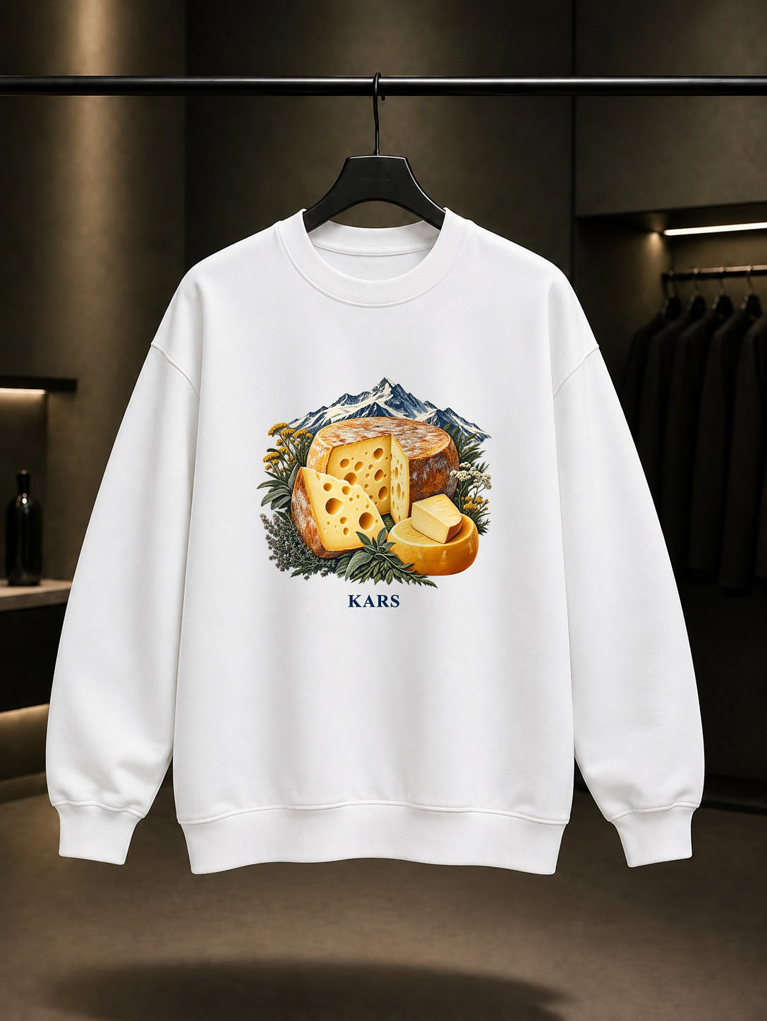 Kars Gravyer Kaşar baskılı beyaz sweatshirt