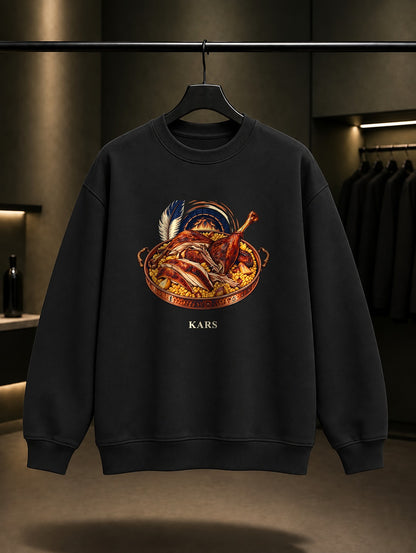 Kars Kaz Eti baskılı siyah sweatshirt