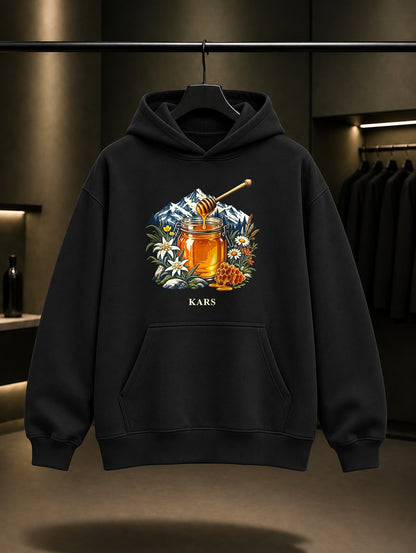 Kars Balı baskılı siyah kapüşonlu sweatshirt