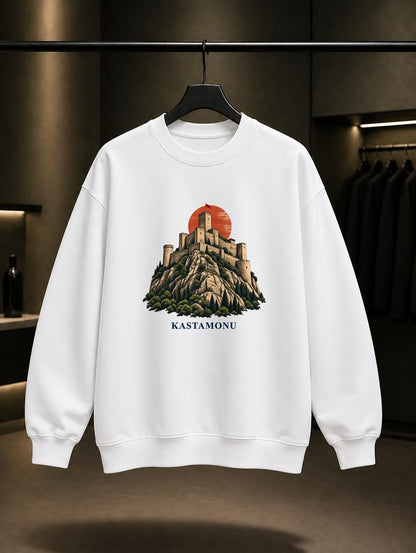 Kastamonu Kalesi baskılı beyaz sweatshirt