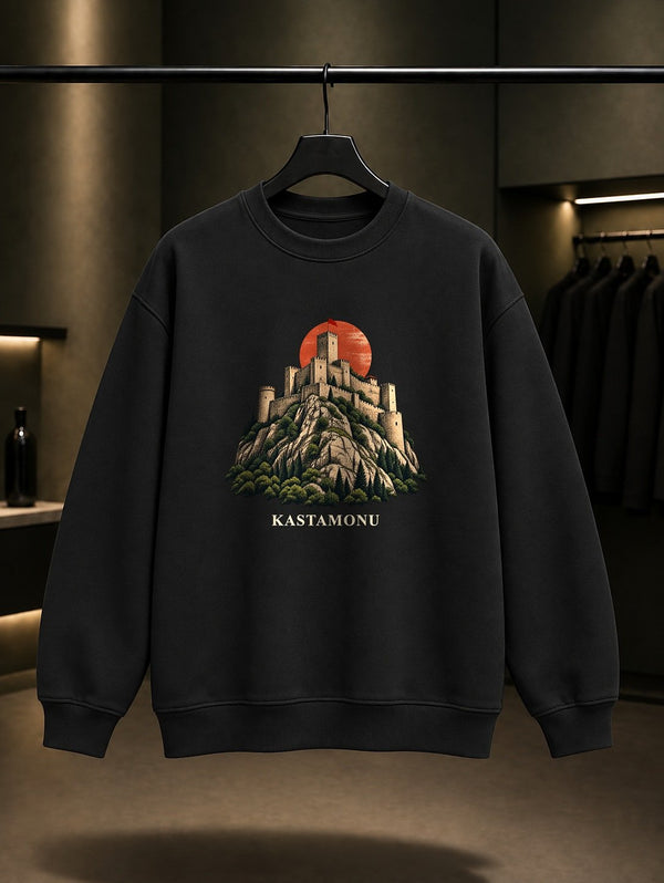 Kastamonu Kalesi baskılı siyah sweatshirt