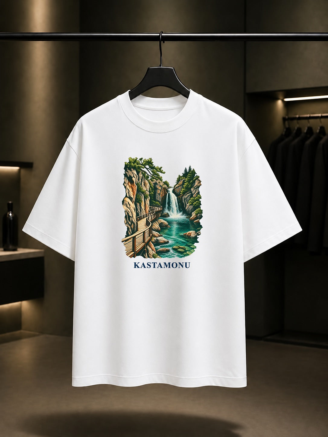 Kastamonu Horma Kanyonu Ilıca Şelalesi baskılı beyaz t-shirt