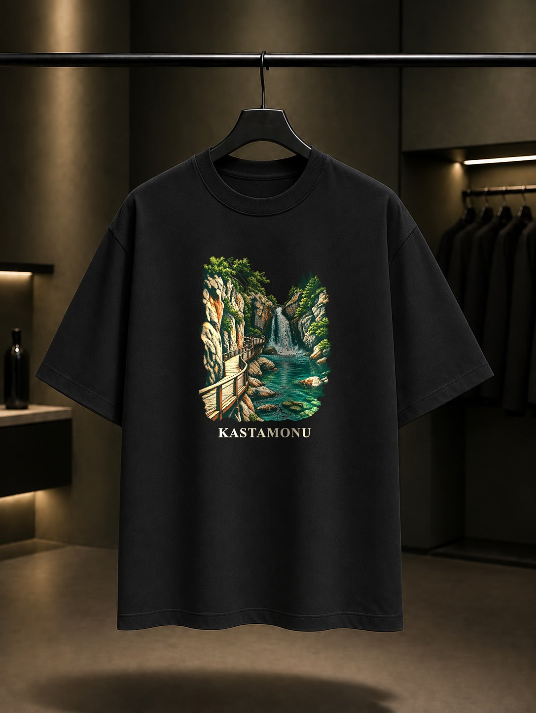Kastamonu Horma Kanyonu Ilıca Şelalesi baskılı siyah t-shirt