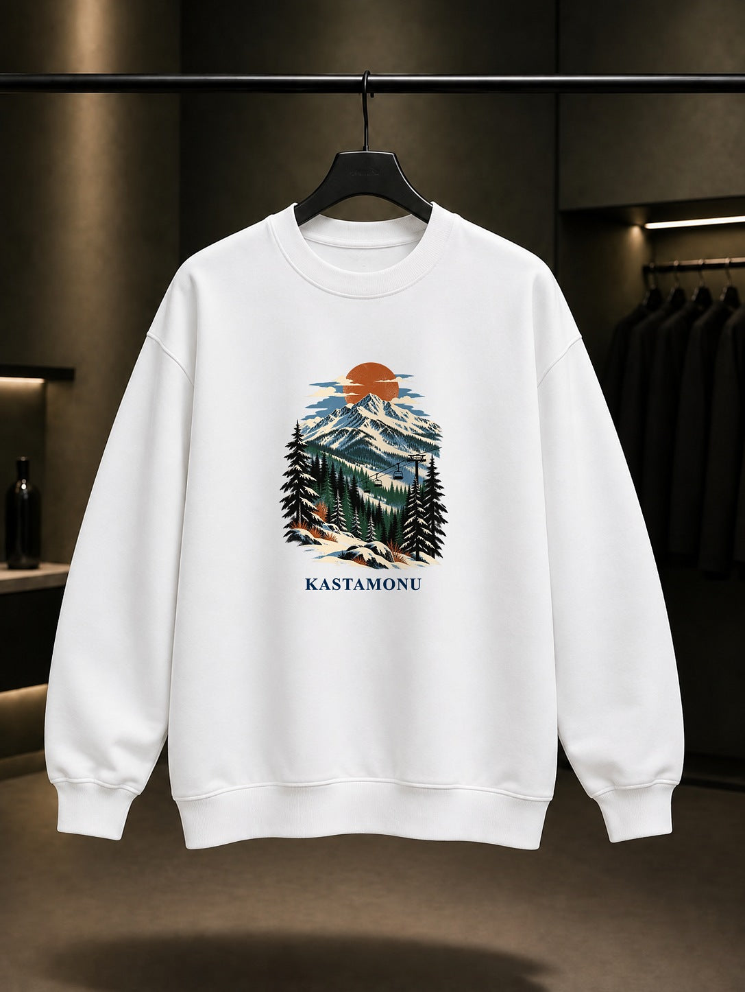 Kastamonu Ilgaz Dağı baskılı beyaz sweatshirt
