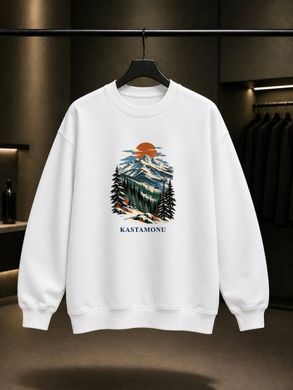 Kastamonu Ilgaz Dağı baskılı beyaz sweatshirt