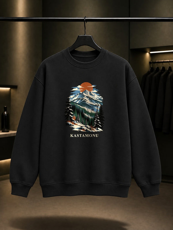 Kastamonu Ilgaz Dağı baskılı siyah sweatshirt
