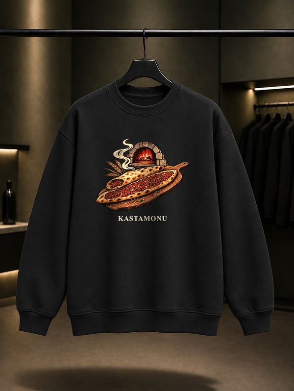 Kastamonu Etli Ekmek baskılı siyah sweatshirt