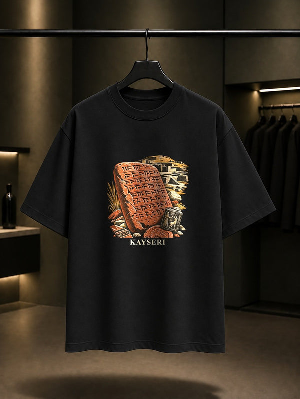 Kayseri Kültepe Kaniş Karum baskılı siyah t-shirt