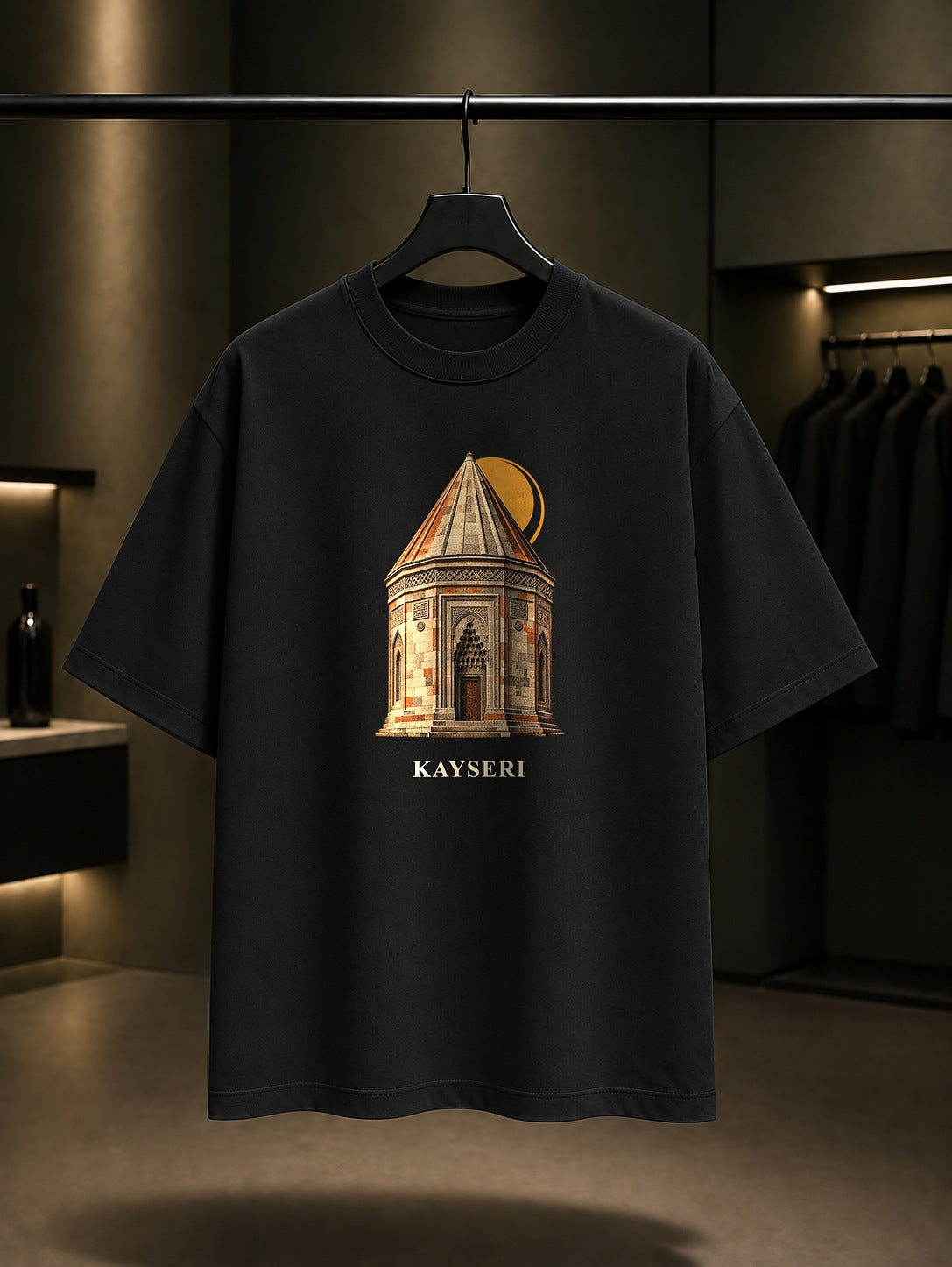 Kayseri Döner Kümbet baskılı siyah t-shirt
