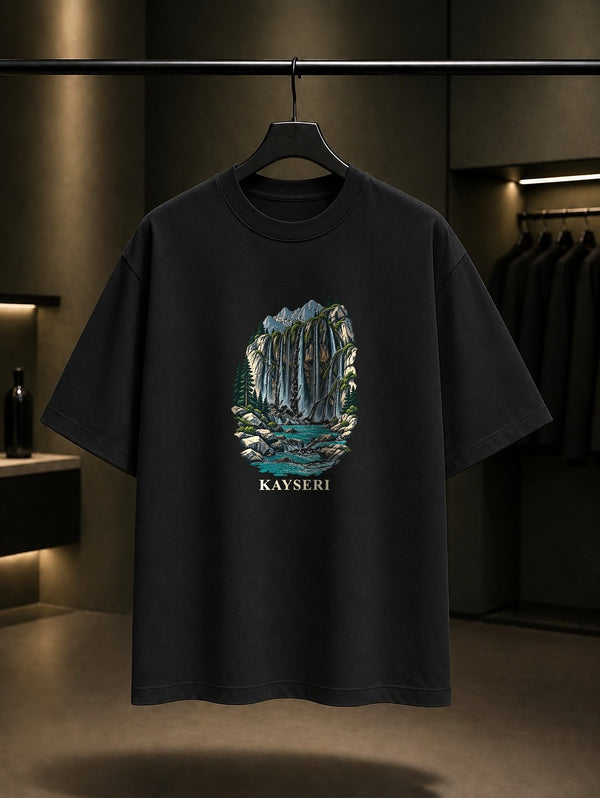Kayseri Kapuzbaşı Şelaleleri baskılı siyah t-shirt