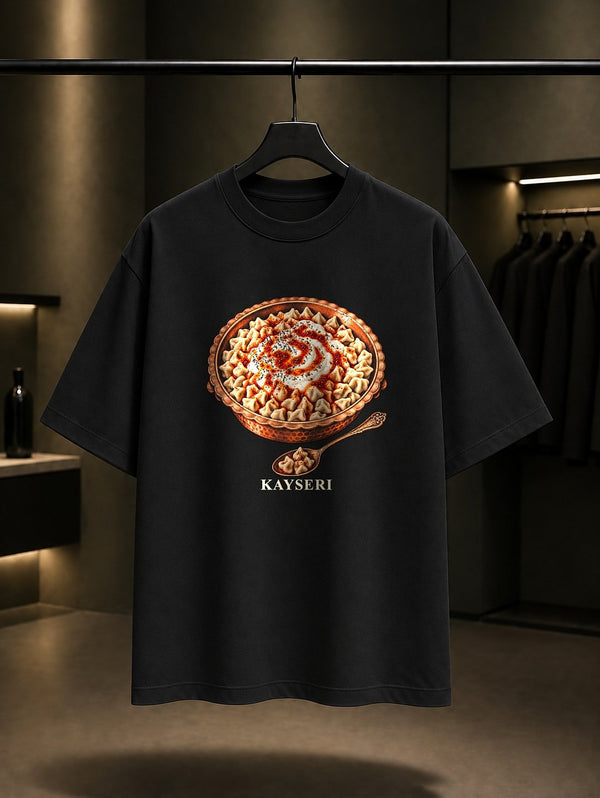 Kayseri Mantısı baskılı siyah t-shirt
